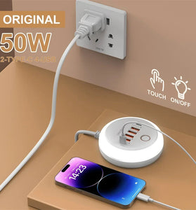 50W 6-Port USB PD Charger 4USB-A+2USB-C PD Fast Charging Power Strip with Touch Light EU Plug US Plug for iPhone 16 16Pro 15 14 13 Pro Max for Samsung Galaxy Z Flip6 for Xiaomi 15pro for Huawei Mate XT