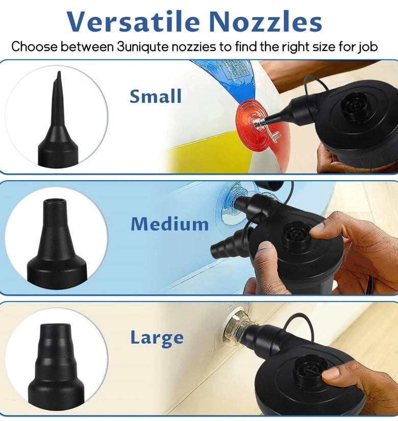 USB Rechargeable Portable Electric Air Pump 2000mAh Battery Lightweight Design 3 Nozzle Options Quick Inflation Deflation for Air Mattress Pool Floats Vacuum Bags Camping