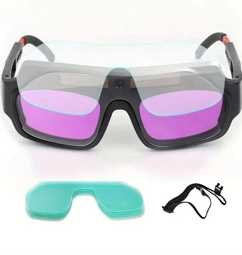 Solar-Powered Automatic Dimming Welding Glasses TIG MIG ARC Suitable Auto Darkening Protective Film Included