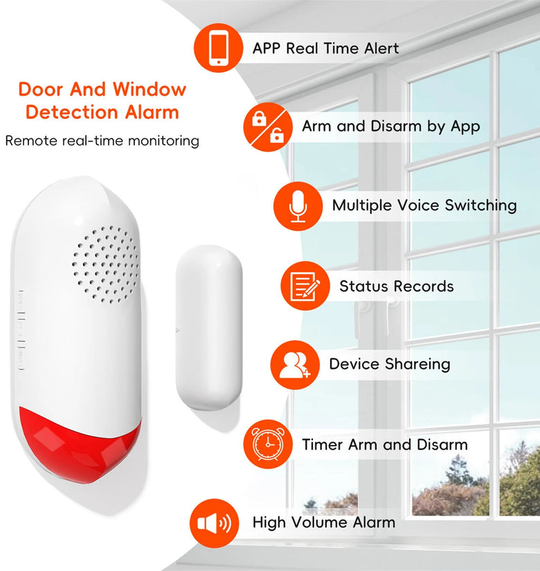 AW401S Tuya WiFi Door Window Sensor Alarm Home Security Wireless Magnetic Sensor Anti-Theft Alarm Sound and Light Smart Voice Tuya APP Control