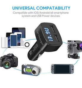 4 In 1 Car Charger Quick Charge 3.1A Dual Usb LCD Display with Temperature/voltage/current Meter Tester Adapter Digital Display