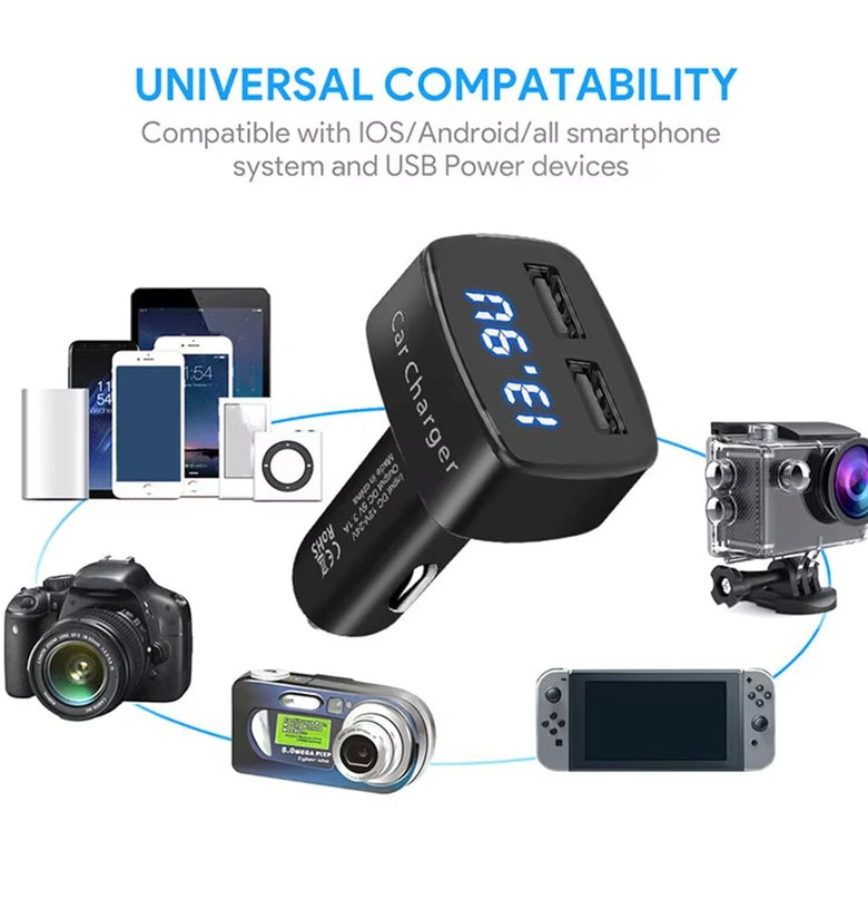 4 In 1 Car Charger Quick Charge 3.1A Dual Usb LCD Display with Temperature/voltage/current Meter Tester Adapter Digital Display