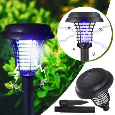 Elfeland Solar Powered Mosquito Killer Lawn Light Outdoor Zapper IP65 Waterproof UV Attraction & Electric Grid for Garden