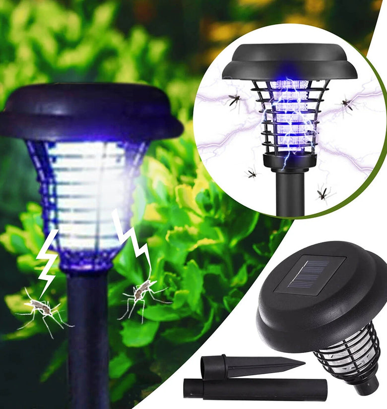 Elfeland Solar Powered Mosquito Killer Lawn Light Outdoor Zapper IP65 Waterproof UV Attraction & Electric Grid for Garden