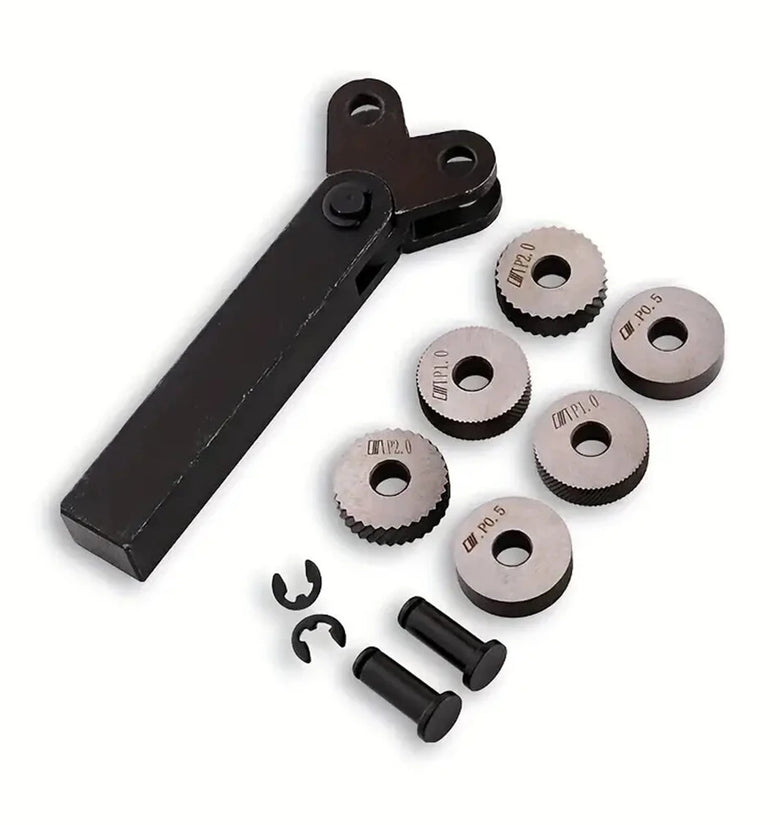 7pcs Steel Dual Wheel Knurling Tool Set with Diagonal Linear Knurl Wheel 0.5/1/2mm Pitch