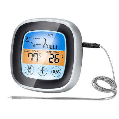 TS-62 Touch Screen BBQ Thermometer Digital Kitchen Meat Probe with LCD Display 8 Cook Mode Countdown Overtamperature Alarm Function for Grilling BBQ Cooking Meat