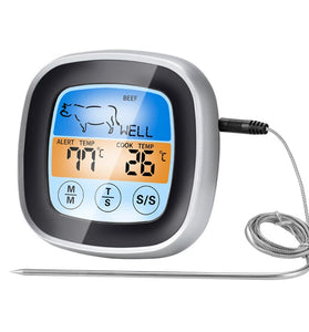 TS-62 Touch Screen BBQ Thermometer Digital Kitchen Meat Probe with LCD Display 8 Cook Mode Countdown Overtamperature Alarm Function for Grilling BBQ Cooking Meat
