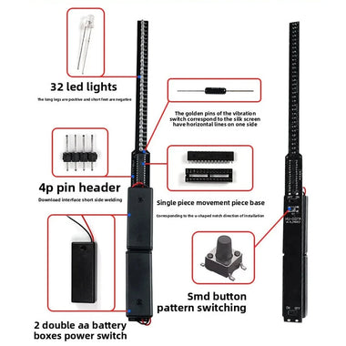 32-bit LED Flashing Light DIY Shaker Kit 8 Pattern Transformations Customizable Graphics Multi-Color LEDs Electronic Soldering Practice Kit