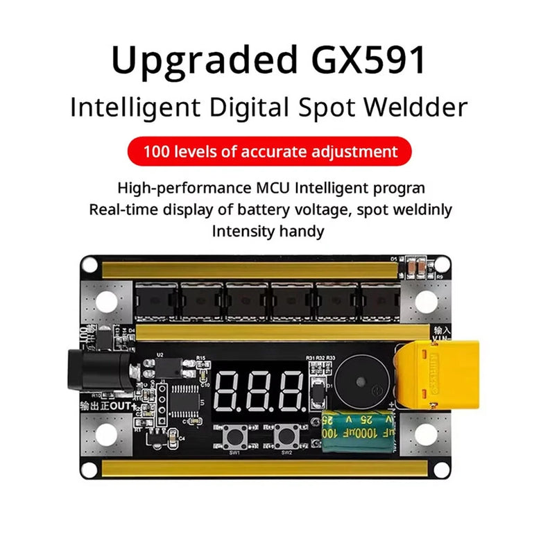 Spot Welder Kit Digital Control Board 2400A Peak Current 99 Adjustable Gears 8-24V High Precision Welding for 18650 Battery Nickel Sheets