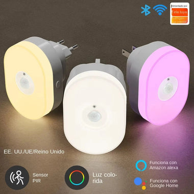 2-in-1 Tuya Smart WiFi LED Night Light PIR Motion Sensor EU/US/UK Plug Plug-in Wall Lamp Warm White Lighting Timing Function Voice Control with Alexa Google Home Assistant