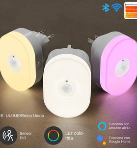 2-in-1 Tuya Smart WiFi LED Night Light PIR Motion Sensor EU/US/UK Plug Plug-in Wall Lamp Warm White Lighting Timing Function Voice Control with Alexa Google Home Assistant