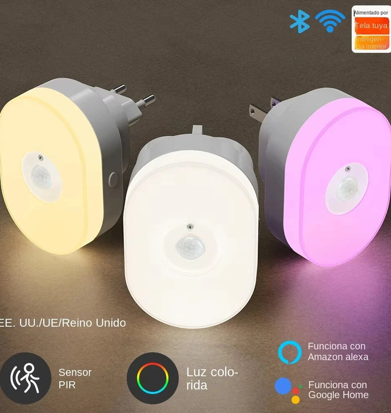 2-in-1 Tuya Smart WiFi LED Night Light PIR Motion Sensor EU/US/UK Plug Plug-in Wall Lamp Warm White Lighting Timing Function Voice Control with Alexa Google Home Assistant