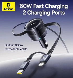 Baseus Car Charger Dual Retractable Cable PD QC SCP AFC PPS Fast Charging 180 Rotating For Tablet for iPhone for Samsung Huawei Xiaomi