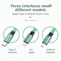 3A 3-in-1 USB-A to iP/Micro/Type-C Retractable USB Cable Fast Charging Copper Core Line 1M Long for iPhone 16 Pro 15 14 13 Pro Max for Samsung Galaxy Z Flip6 for Xiaomi MIX Fold4 for Huawei Mate XT