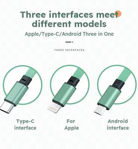 3A 3-in-1 USB-A to iP/Micro/Type-C Retractable USB Cable Fast Charging Copper Core Line 1M Long for iPhone 16 Pro 15 14 13 Pro Max for Samsung Galaxy Z Flip6 for Xiaomi MIX Fold4 for Huawei Mate XT