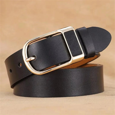 110-130cm Men's Casual Belt with Alloy Buckle 3.3cm Wide Simple Convenient Business Casual Pin Buckle Leather Belt