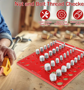 34 Nut and Bolt Thread Checker Bolt Size and Thread Identifier Gauge Standard and Metric Bolt and Nut Gauge with Inch and Centimeter Ruler for Accurate Measurement