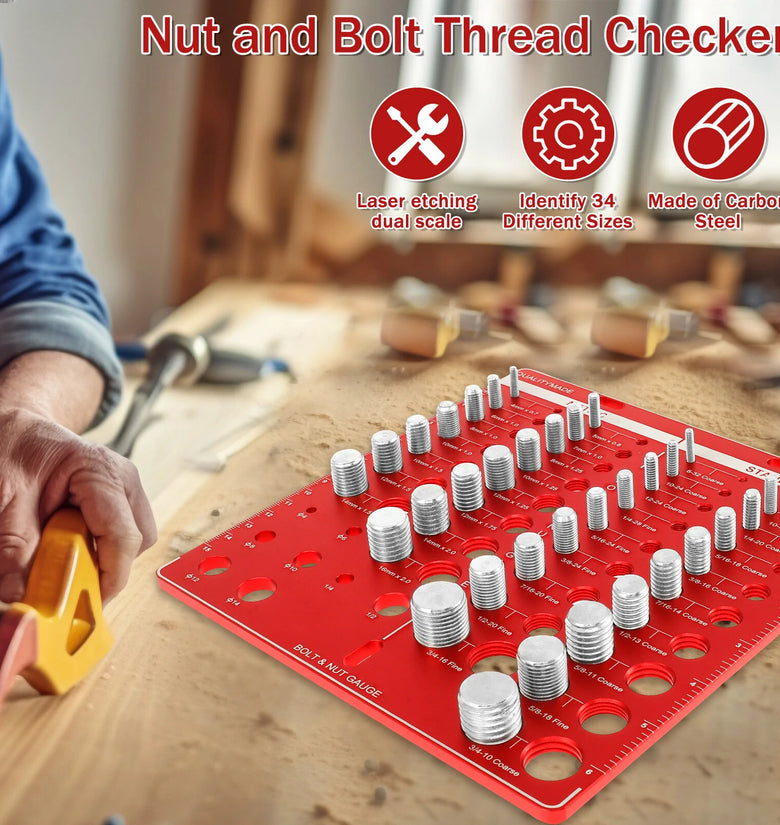 34 Nut and Bolt Thread Checker Bolt Size and Thread Identifier Gauge Standard and Metric Bolt and Nut Gauge with Inch and Centimeter Ruler for Accurate Measurement
