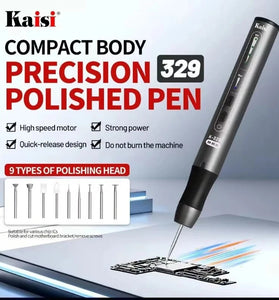 Kaisi K-329 Cordless Electric Polishing Pen 3-Speed Mini Electric Grinder Pen 14500RPM Rechargeable Engraving Polishing Kit with 9 Grinding Heads.