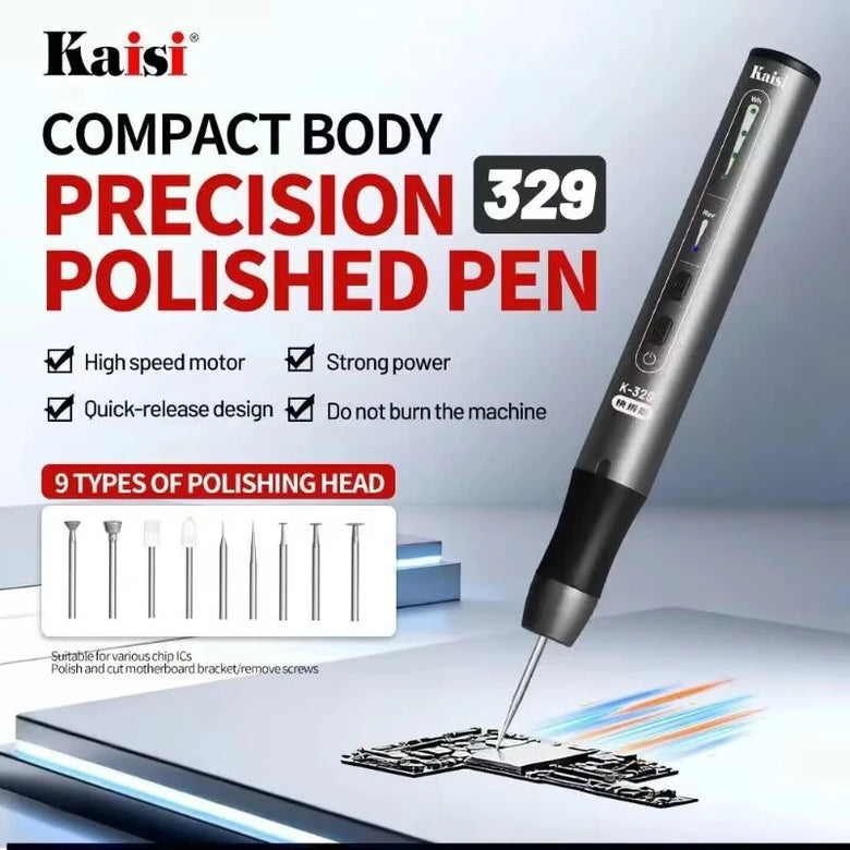 Kaisi K-329 Cordless Electric Polishing Pen 3-Speed Mini Electric Grinder Pen 14500RPM Rechargeable Engraving Polishing Kit with 9 Grinding Heads.