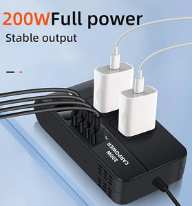 200W Car Inverter DC 12V to 110V AC Power Inverter for Car Charger Adapter with PD 20W USB-C Dual USB Ports and QC3.0 Fast Charging Port