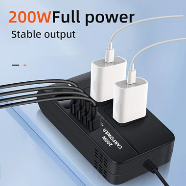200W Car Inverter DC 12V to 110V AC Power Inverter for Car Charger Adapter with PD 20W USB-C Dual USB Ports and QC3.0 Fast Charging Port