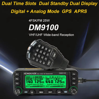 ZASTONE DM9100 25W DMR Mobile Radio Dual Band FM Transceiver VHF UHF Built-in GPS Module Digital and Analog Two Slot Voice Encryption