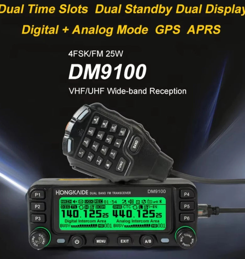 ZASTONE DM9100 25W DMR Mobile Radio Dual Band FM Transceiver VHF UHF Built-in GPS Module Digital and Analog Two Slot Voice Encryption