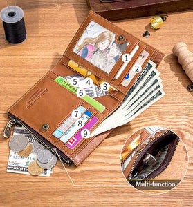 BULLCAPTAIN Genuine Leather Wallet for Men,Small Coin Purse,Mini RFID Card Holder,High Quality Hardware Card Wallet