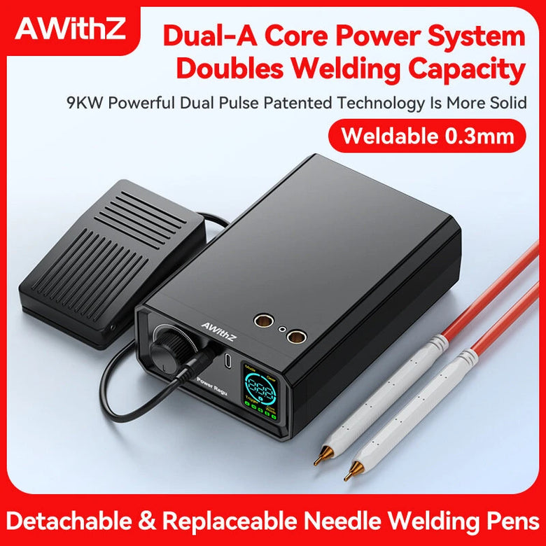 AWithZ UK1 Portable Spot Welder Lithium Battery 0.3mm Nickel Welding Digital Display Compact Design Type-C Charging Automatic Manual Mode