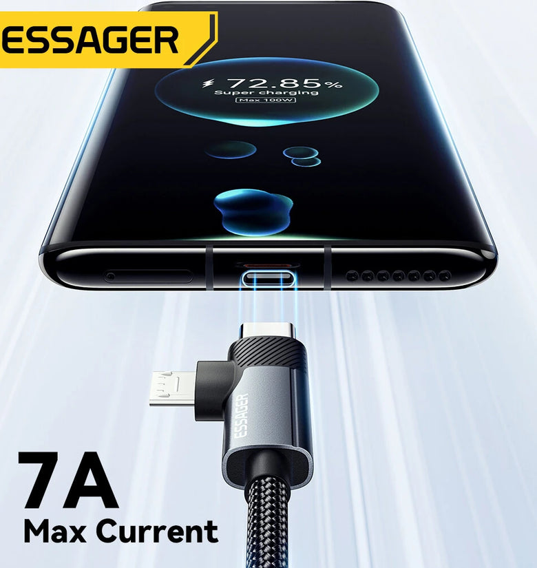 ESSAGER ES-X59 7A USB-A to USB-C+Micro USB Cable QC Fast Charging Data Transmission Tinned Copper Core Line 0.25M/1M/2M Long for iPhone 16 16 Pro 15 15 Pro Max for Huawei Pura 80 Ultra for XIAOMI for SAMSUNG