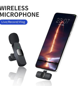 Wireless Lapel Microphone Compatible with iOS Android Smartphones Cordless Omnidirectional Condenser Mic for Interviews Videos Podcasts Vlogs