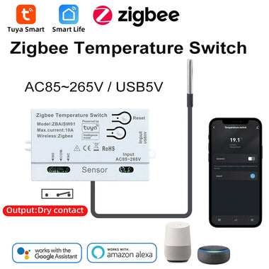 Tuya ZBAiSW01 Zigbee3.0 Smart Temperature Switch 10A Dry Contact Smart Thermostat Voice App Remote Control Timer Function Work with Alexa Google Home