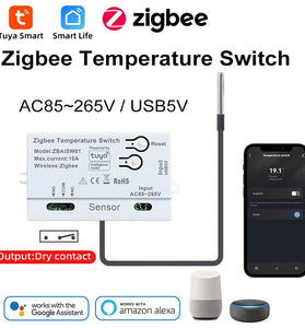 Tuya ZBAiSW01 Zigbee3.0 Smart Temperature Switch 10A Dry Contact Smart Thermostat Voice App Remote Control Timer Function Work with Alexa Google Home
