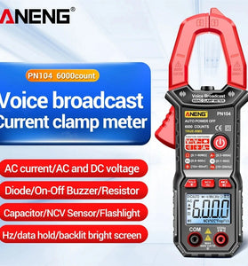 ANENG PN104 Clamp Meter AC Current Voice Broadcast Multimeter AC DC Voltage Tester Car Amp Hz Capacitance NCV Ohm Tester Tools