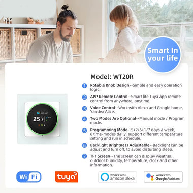 WT20R Tuya WiFi Smart Knob Thermostat Electric Heating Water Gas Boiler Temperature Controller Works With Alexa Google Home