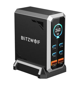 [GaN Tech] Blitzwolf BW-S31 240W 6-Port USB PD Charger 4USB-C+2USB-A QC PD Digital Display Fast Charging Desktop Charging Station for iPhone 16 16 Pro 15 14 13 Pro Max for MacBook Pro for Airpods for Apple Watch