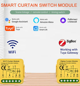Tuya Wifi/Zigbee Smart Curtain Module Alexa Google Home Assistant Compatible with Remote App Control Timer Schedule Sharing Function Ideal for Smart Home Automation