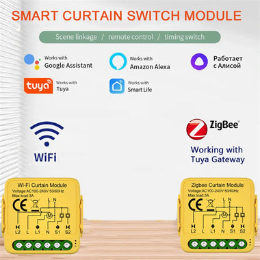Tuya Wifi/Zigbee Smart Curtain Module Alexa Google Home Assistant Compatible with Remote App Control Timer Schedule Sharing Function Ideal for Smart Home Automation