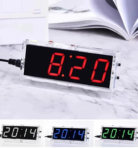 DIY Digital LED Clock Kit Light Control Temperature Display Transparent Case Soldering Project DC 5V USB