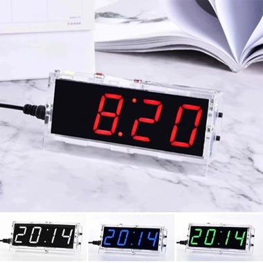DIY Digital LED Clock Kit Light Control Temperature Display Transparent Case Soldering Project DC 5V USB