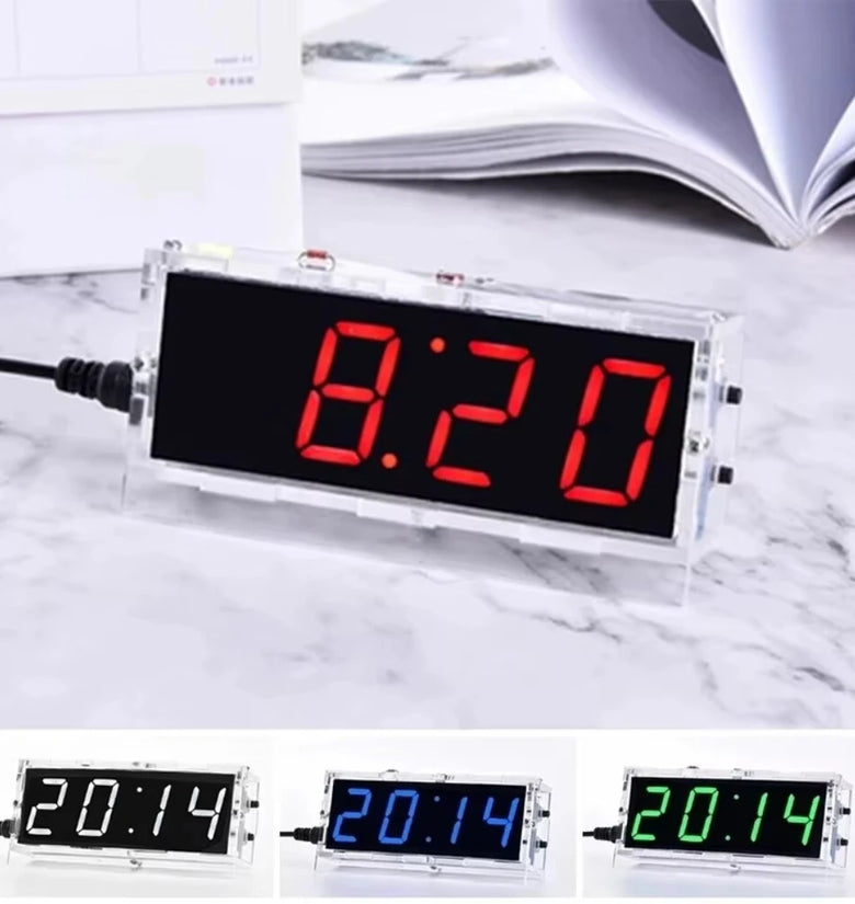 DIY Digital LED Clock Kit Light Control Temperature Display Transparent Case Soldering Project DC 5V USB
