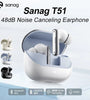 Sanag T51S TWS bluetooth Earbuds ANC Earphone -48dB Active Noise Canelling 6-Mic AI Call Noise Reduction 360 Surround Sound 30H Playback Sports Headphones