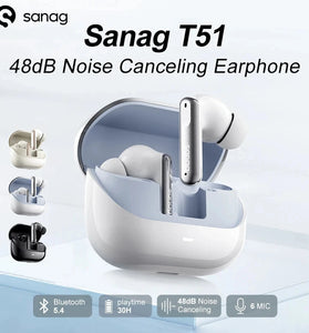 Sanag T51S TWS bluetooth Earbuds ANC Earphone -48dB Active Noise Canelling 6-Mic AI Call Noise Reduction 360 Surround Sound 30H Playback Sports Headphones