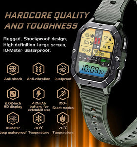 LEMFO C28 2.02-inch HD Screen 410mAh Battery bluetooth Call Heart Rate Blood Pressure Blood Oxygen Monitor Sleep Monitoring Stress Detection Cycle Tracking Multi-sport Modes Music Playback 1 ATM Waterproof Smart Watch
