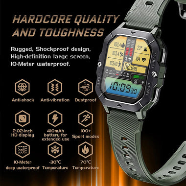 LEMFO C28 2.02-inch HD Screen 410mAh Battery bluetooth Call Heart Rate Blood Pressure Blood Oxygen Monitor Sleep Monitoring Stress Detection Cycle Tracking Multi-sport Modes Music Playback 1 ATM Waterproof Smart Watch