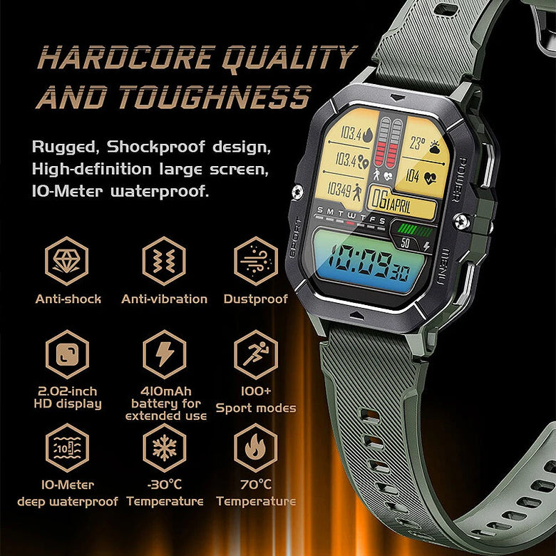 LEMFO C28 2.02-inch HD Screen 410mAh Battery bluetooth Call Heart Rate Blood Pressure Blood Oxygen Monitor Sleep Monitoring Stress Detection Cycle Tracking Multi-sport Modes Music Playback 1 ATM Waterproof Smart Watch