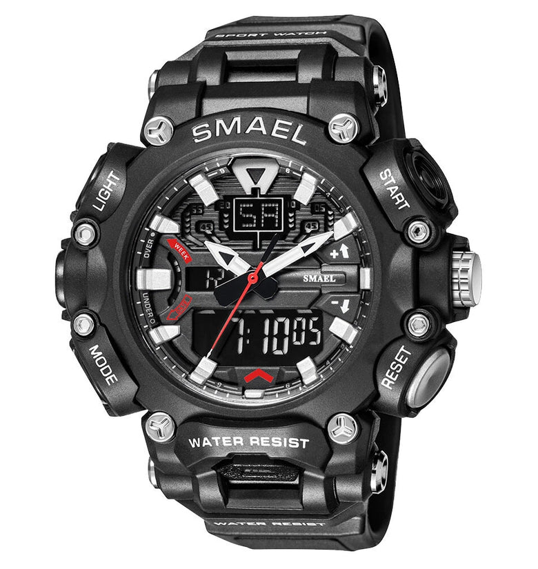 SMAEL Men Sport Digital Dual Display Watch Multi-function LED Luminous Waterproof Date Week Alarm Wristwatch