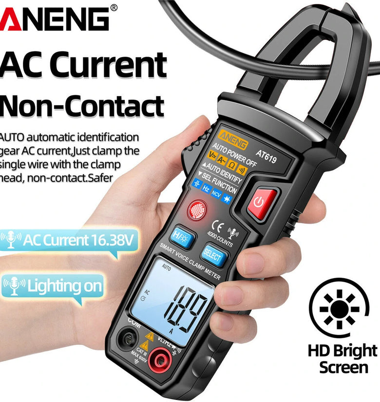 ANENG AT619 Digital Voice Broadcast Multimeter Clamp Professional AC/DC Clamp Meter Ammeter Current Clamp Tester for Electrician