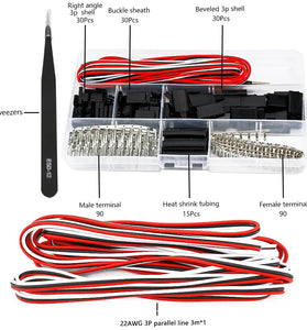 JR 3P Connector Kit 22AWG 3 Meter Cable 0.8A 300V Secure Locking Heat Shrink Tubing RC Model Robotics Electronics